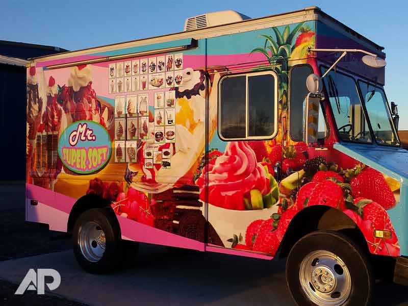 Mr. Super Soft ice cream truck wrap right side custom graphics