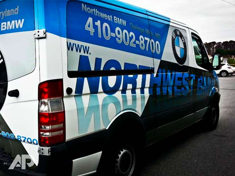 Northwest BMW van wrap back view