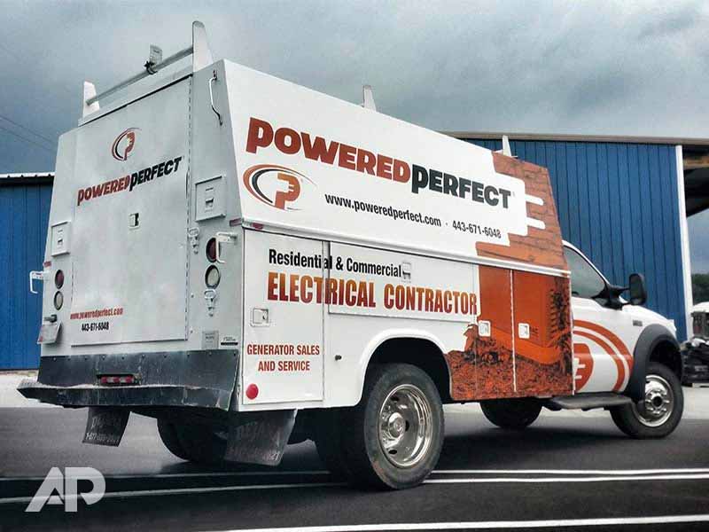 Powered Perfect electrical contractor truck wrap right side Ford F-450