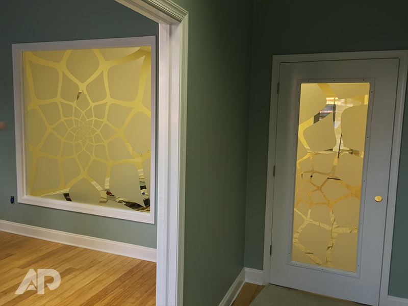 Razz Yoga studio side frosted window graphics installation Baltimore