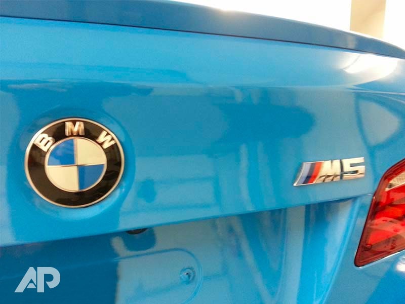 Riviera Blue BMW M5 Wrap Badge Close-Up
