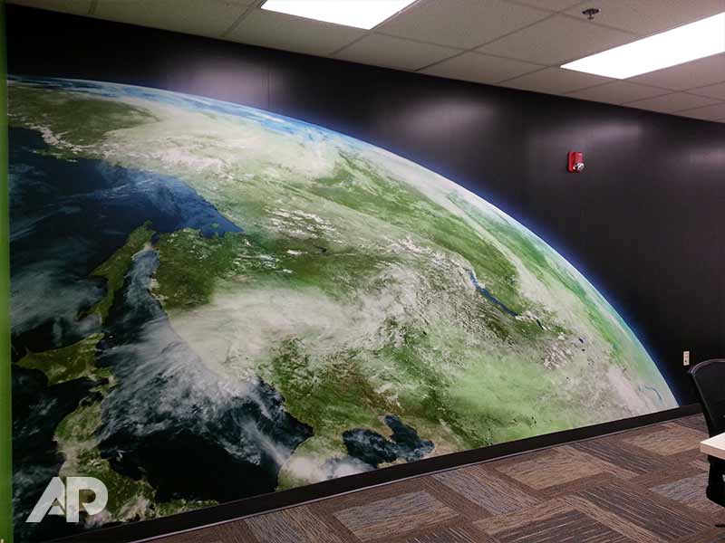 Globe wall mural installation in Baltimore conference room