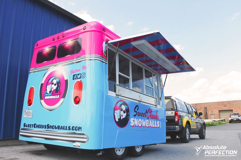 Sweet Cheeks Snowball food truck wrap design in Maryland