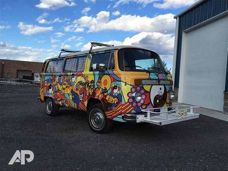 1973 Volkswagen Yellow Submarine custom wrap installation